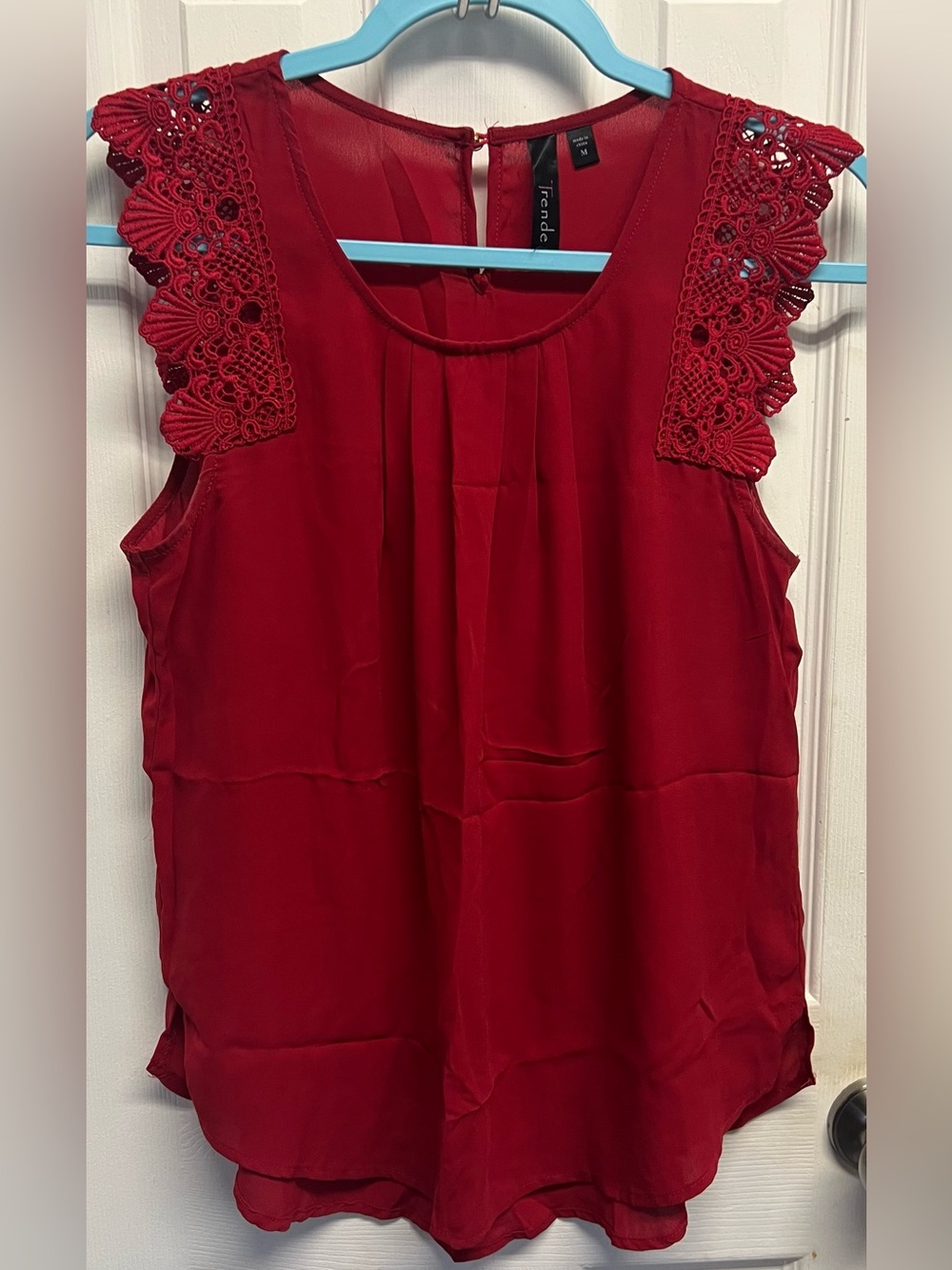 Red Crochet Sleeve Sleeveless Blouse